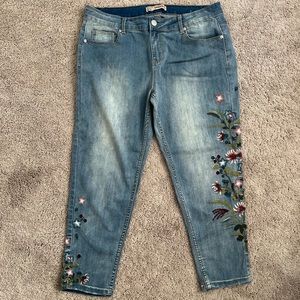 Sandpiper Blue Denim Embroidered Cropped Jeans